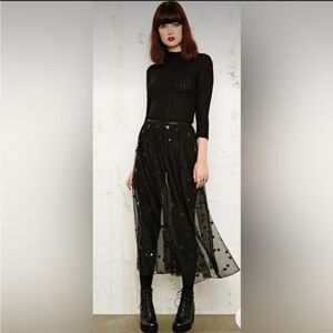 Intimately Free People Black Sheer Mesh Sequin Polka Dot Skirt Size S
